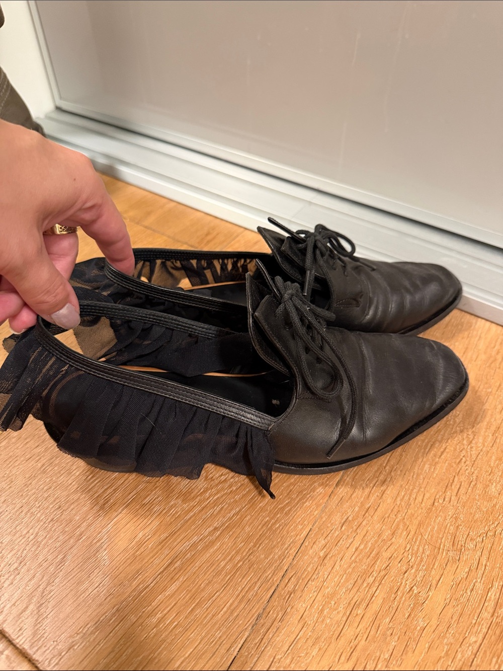 Leather Italian Women’s Lace-Up Flats with Ruffle Trim